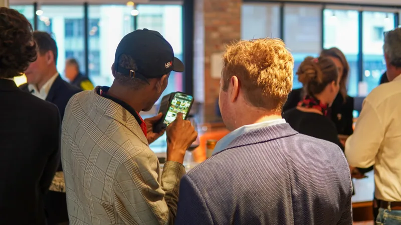 Guests exchanging ideas at a business reception